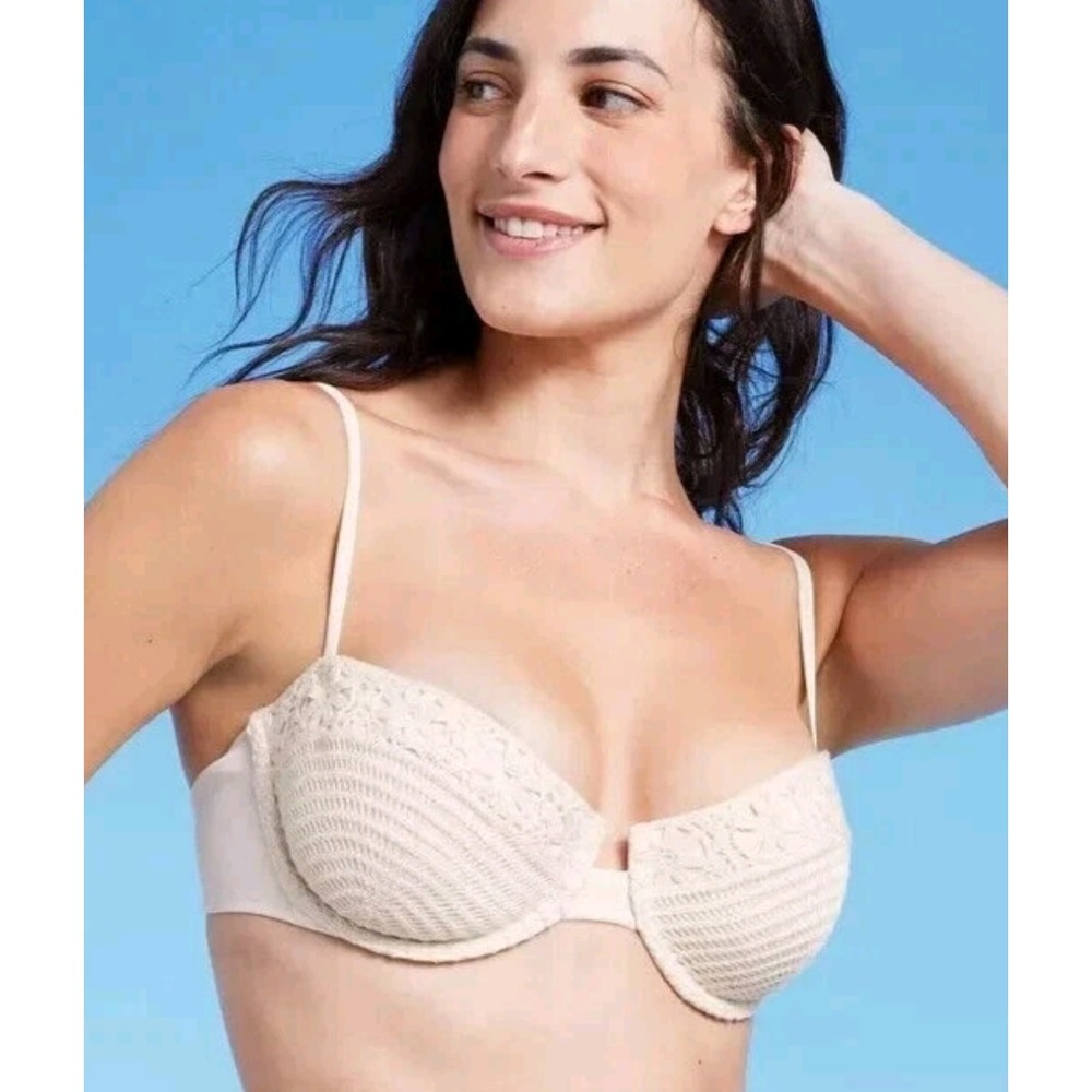 nwt Shade and shore 36D white crochet‎ beach bikini top vacation travel